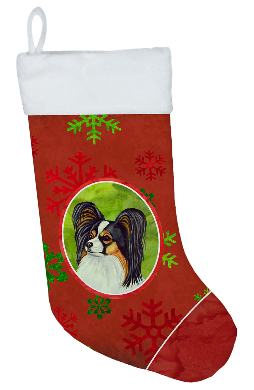 Papillon Red and Green Snowflakes Holiday Christmas Christmas Stocking LH9345  the-store.com.