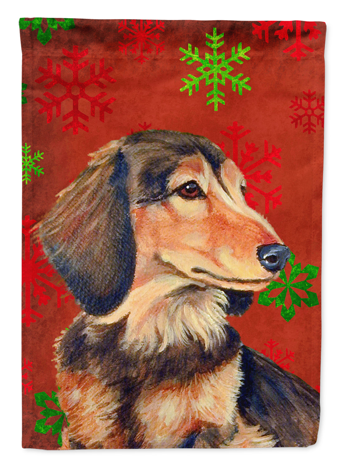 Dachshund Red Green Snowflake Holiday Christmas Flag Canvas House Size  the-store.com.