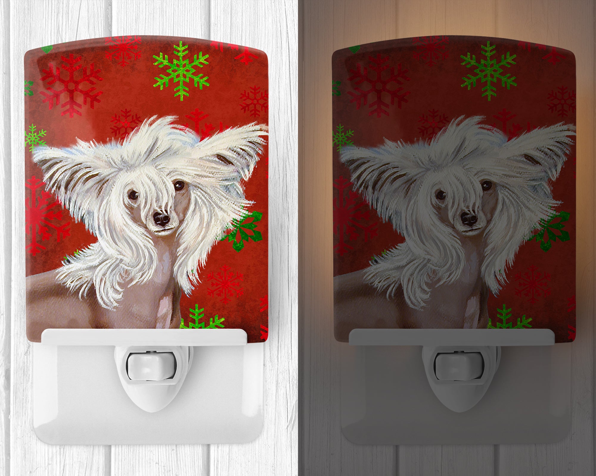 Chinese Crested Red and Green Snowflakes Holiday Christmas Ceramic Night Light LH9347CNL - the-store.com