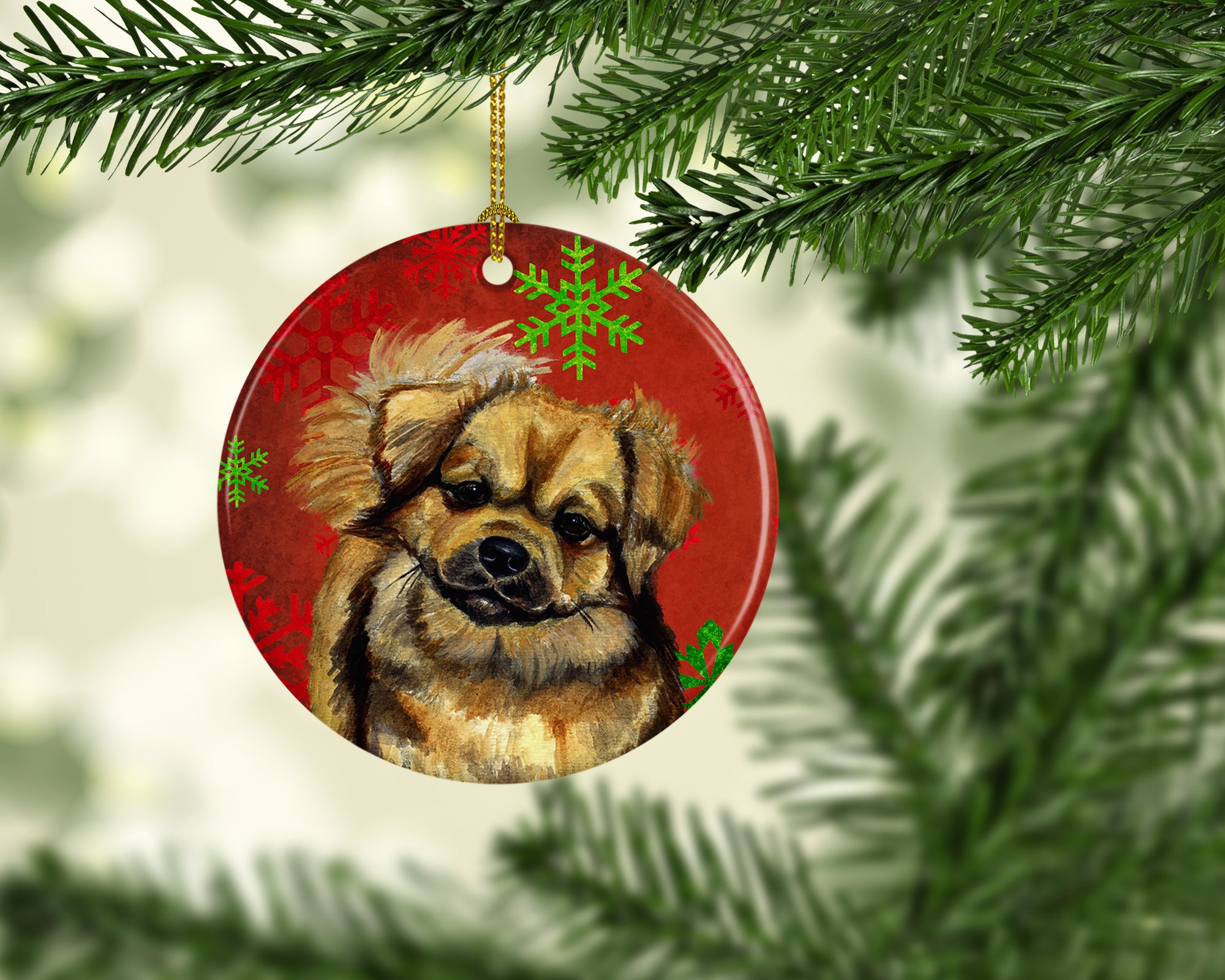 Tibetan Spaniel Red Snowflake Holiday Christmas Ceramic Ornament LH9349 - the-store.com