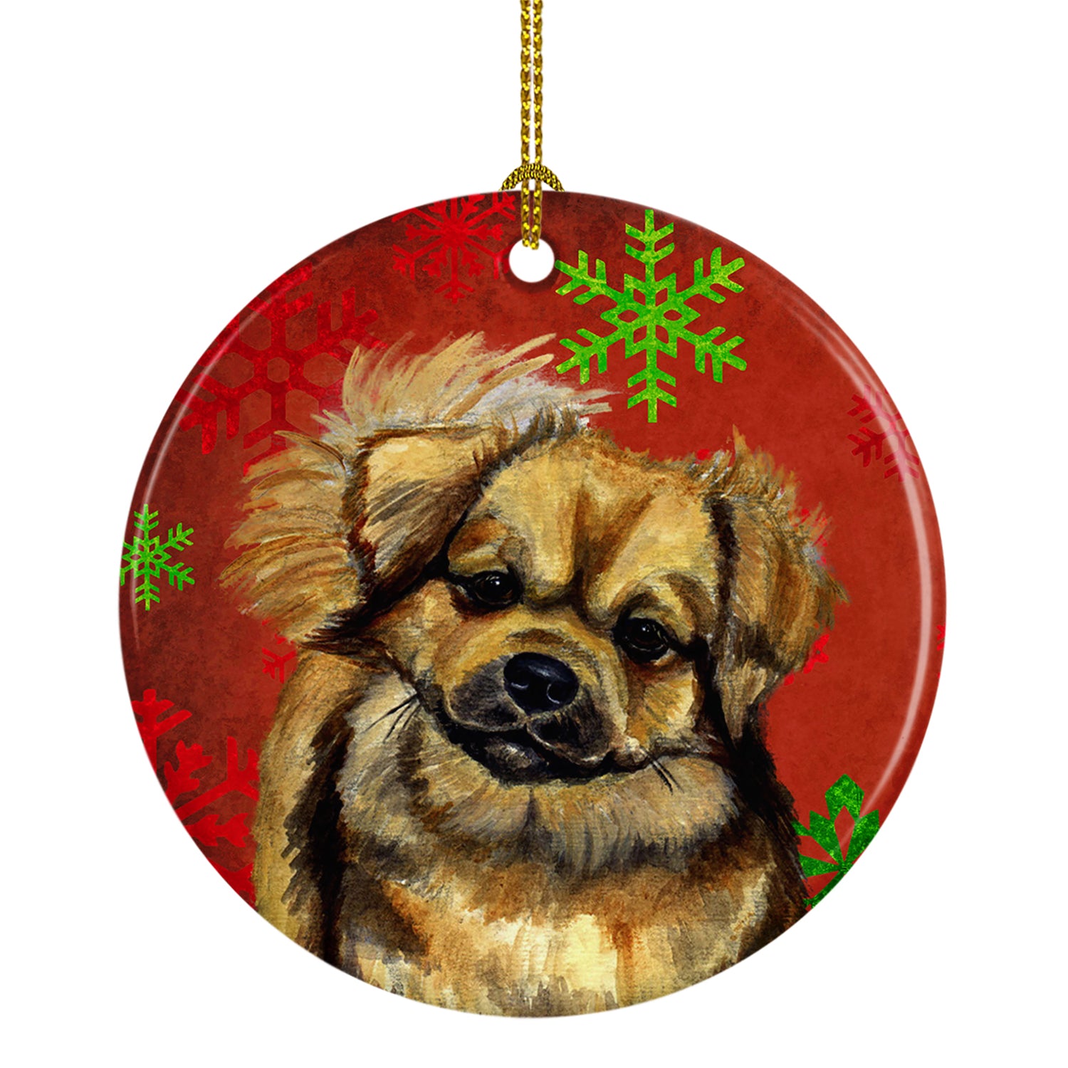 Tibetan Spaniel Red Snowflake Holiday Christmas Ceramic Ornament LH9349 - the-store.com