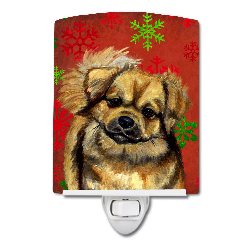 Tibetan Spaniel Red Green Snowflake Holiday Christmas Ceramic Night Light LH9349CNL - the-store.com