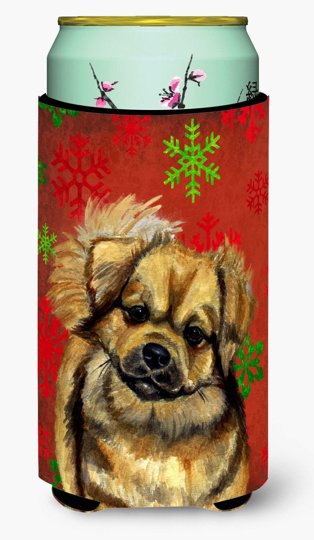 Tibetan Spaniel Red Green Snowflake Holiday Christmas  Tall Boy Beverage Insulator Beverage Insulator Hugger by Caroline's Treasures