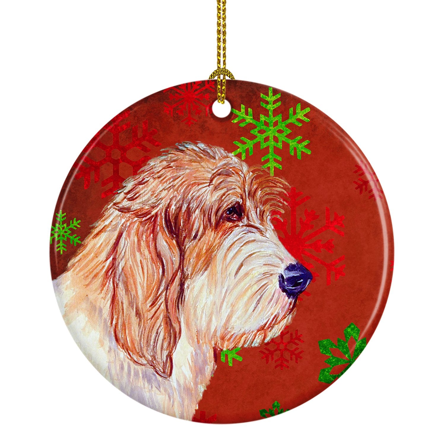 Petit Basset Griffon Vendeen Red Snowflake Holiday Christmas Ceramic Ornament by Caroline's Treasures