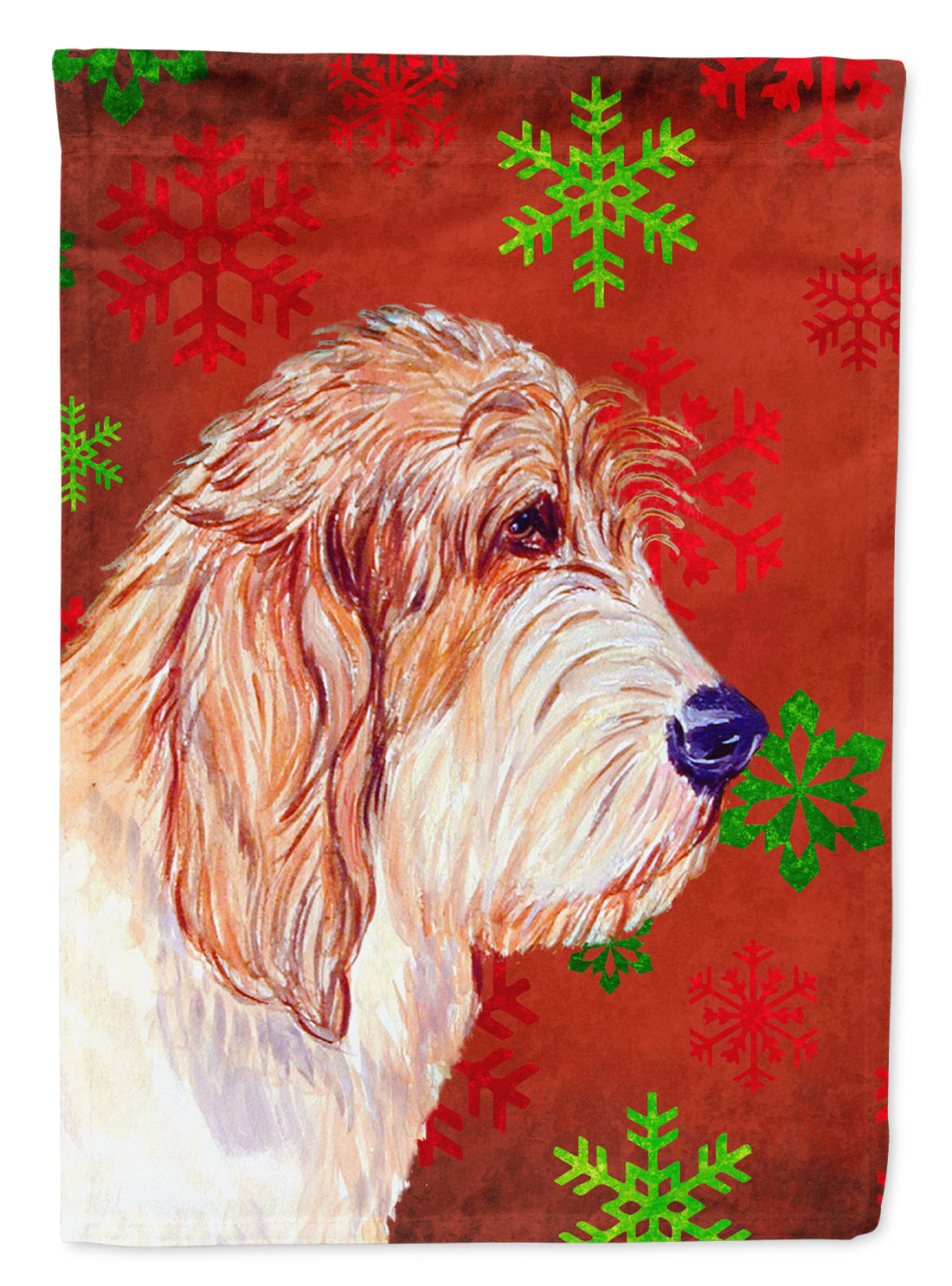 Petit Basset Griffon Vendeen Snowflakes Holiday Christmas Flag House Size  the-store.com.