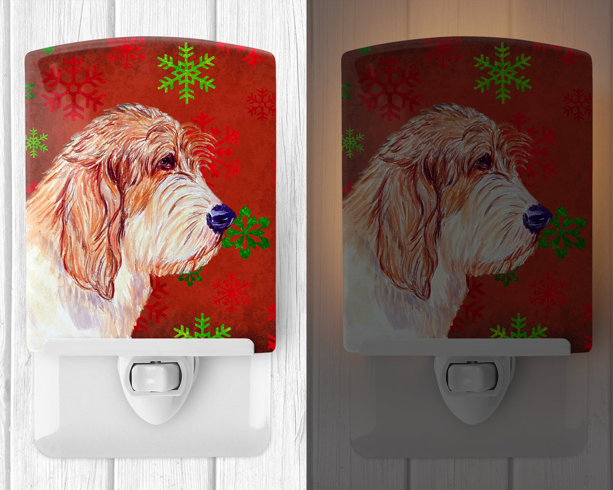 Petit Basset Griffon Vendeen Red Green Snowflake Christmas Ceramic Night Light LH9352CNL - the-store.com