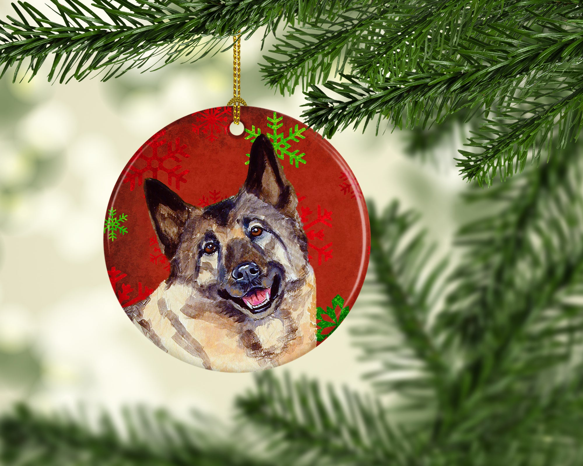 Norwegian Elkhound Red Snowflake Holiday Christmas Ceramic Ornament LH9353 - the-store.com