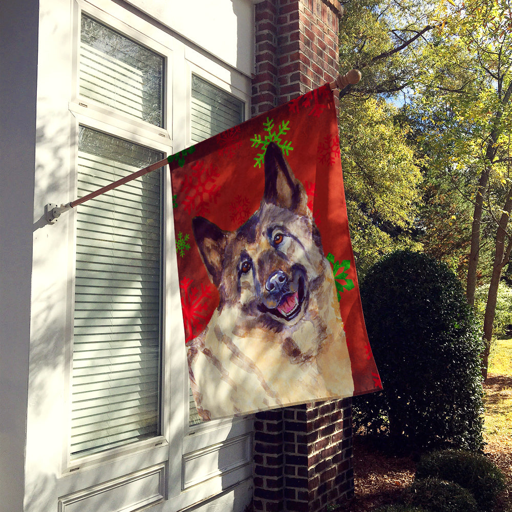 Norwegian Elkhound Red Snowflakes Holiday Christmas Flag Canvas House Size  the-store.com.