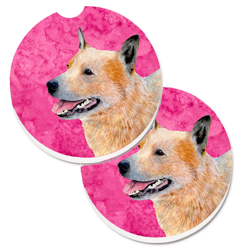 Pink Australian Cattle Dog Set of 2 Cup Holder Car Coasters LH9362PKCARC by Caroline&#39;s Treasures