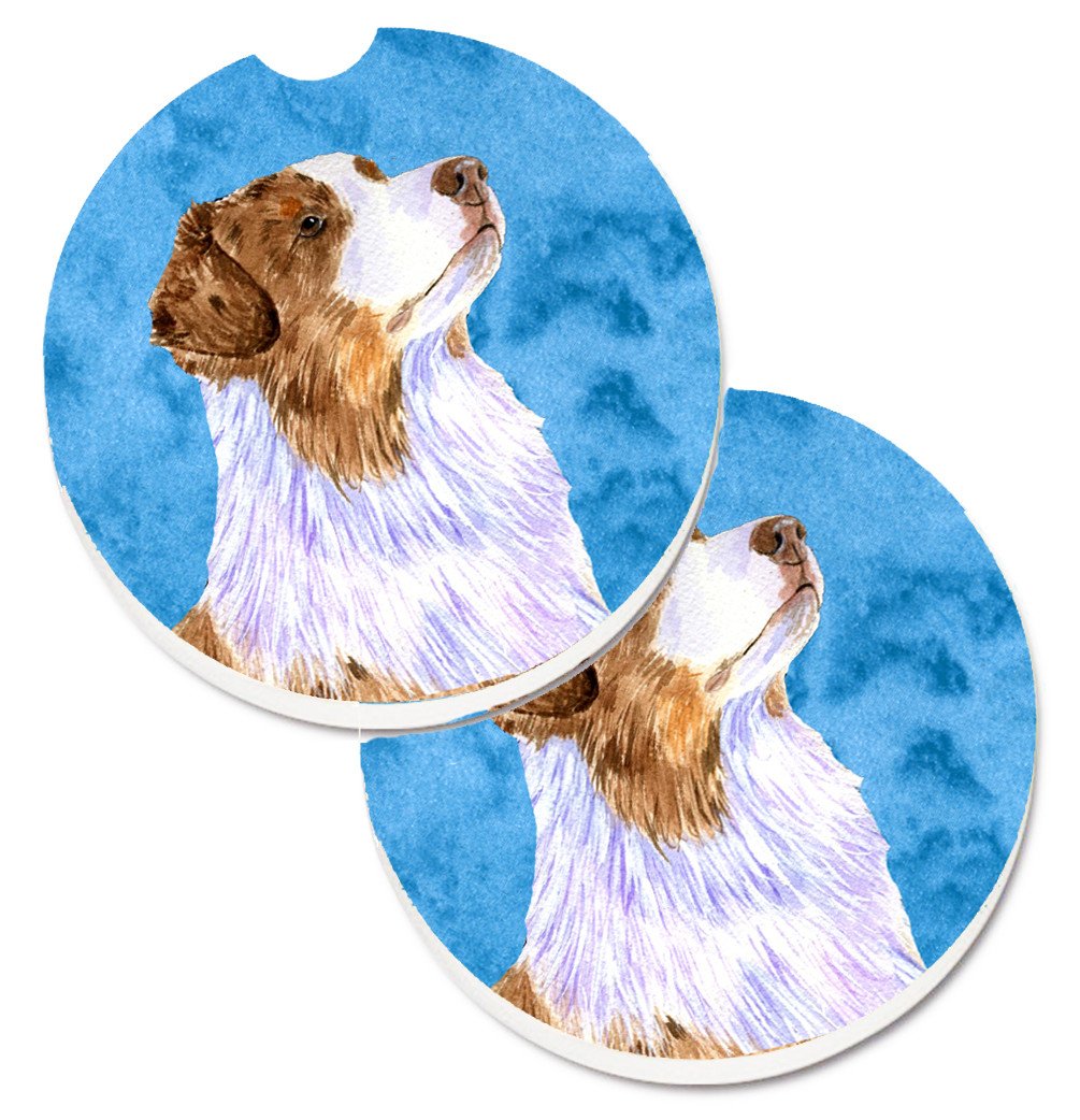 Blue Australian Shepherd Set of 2 Cup Holder Car Coasters LH9363BUCARC by Caroline's Treasures