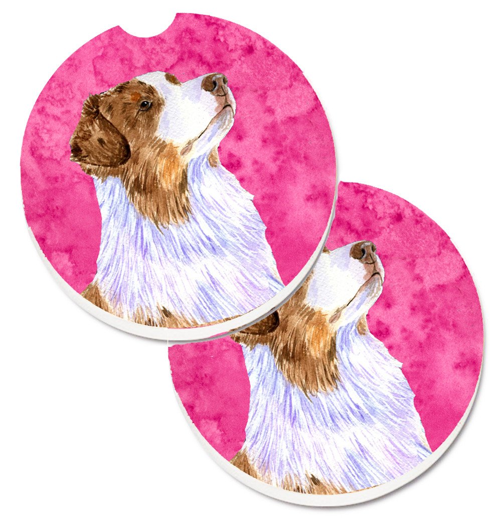 Pink Australian Shepherd Set of 2 Cup Holder Car Coasters LH9363PKCARC by Caroline's Treasures