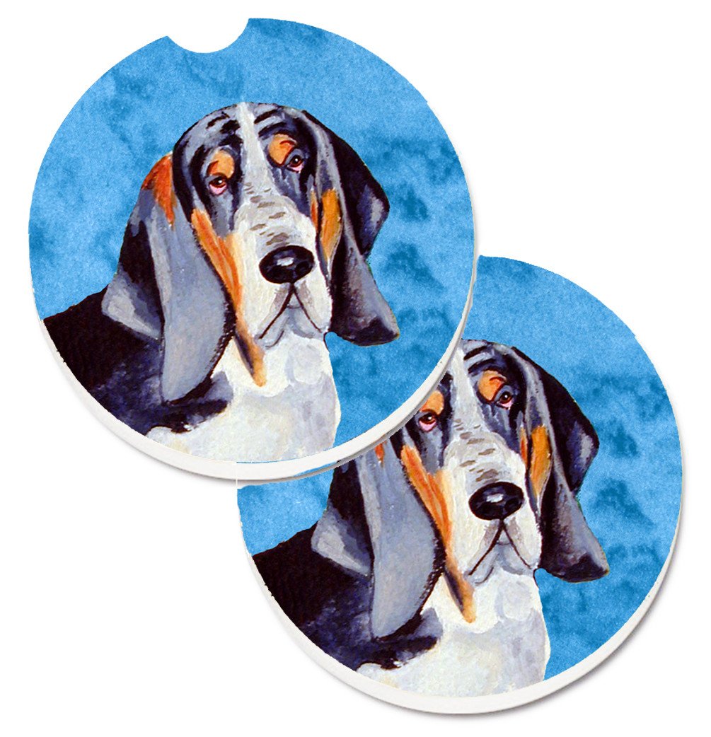 Blue Basset Hound Set of 2 Cup Holder Car Coasters LH9372BUCARC by Caroline's Treasures