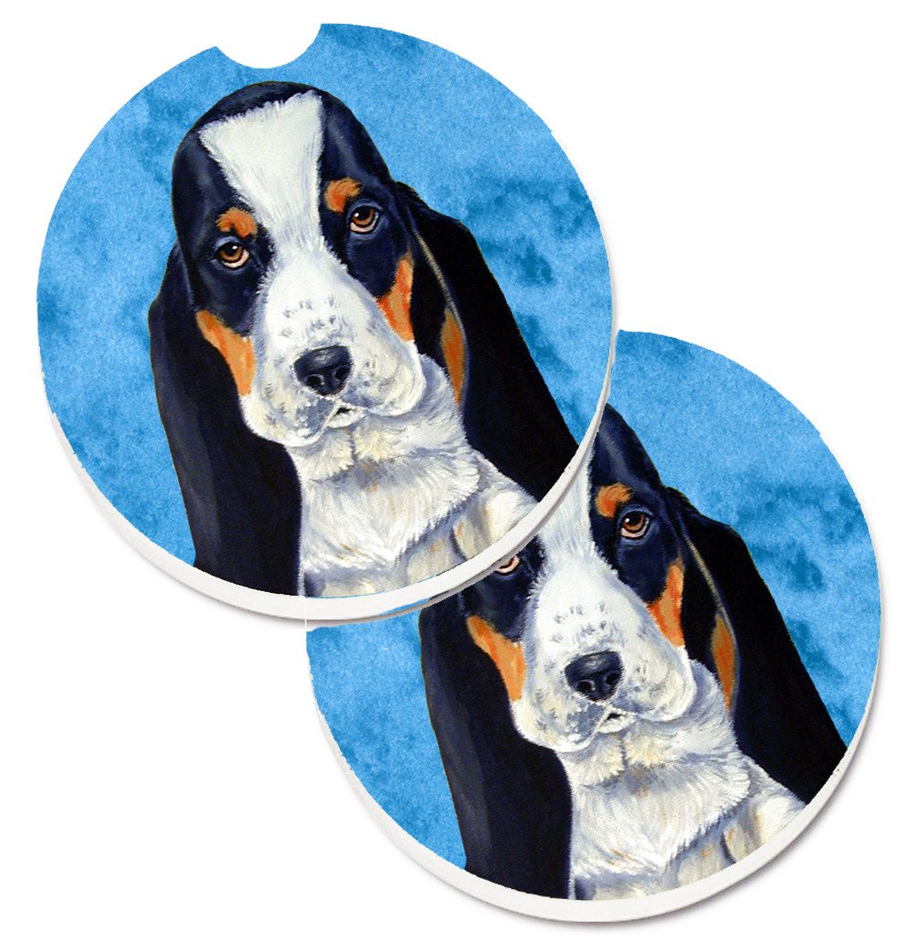 Blue Basset Hound Set of 2 Cup Holder Car Coasters LH9374BUCARC by Caroline's Treasures