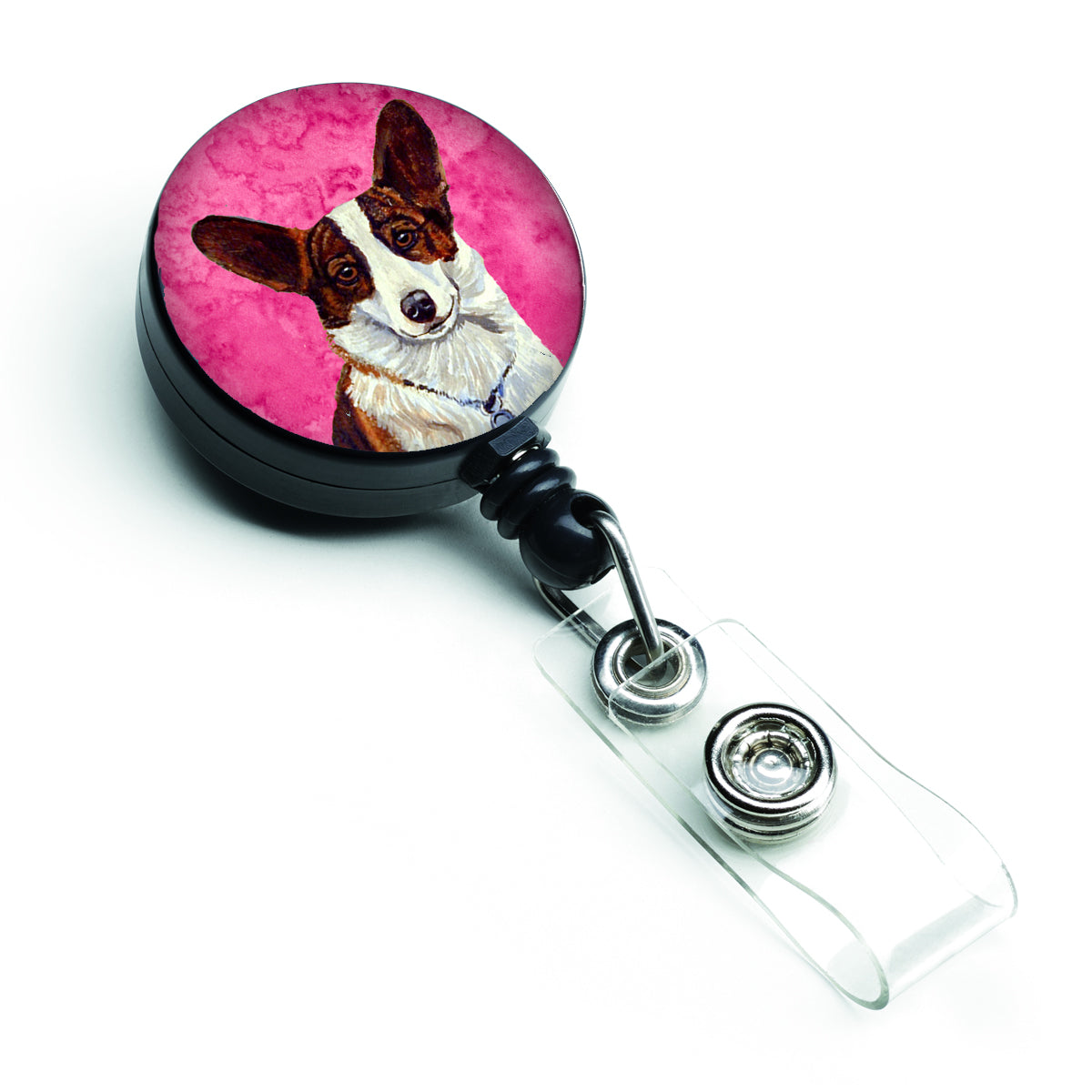 Pink Corgi Retractable Badge Reel LH9378PKBR  the-store.com.