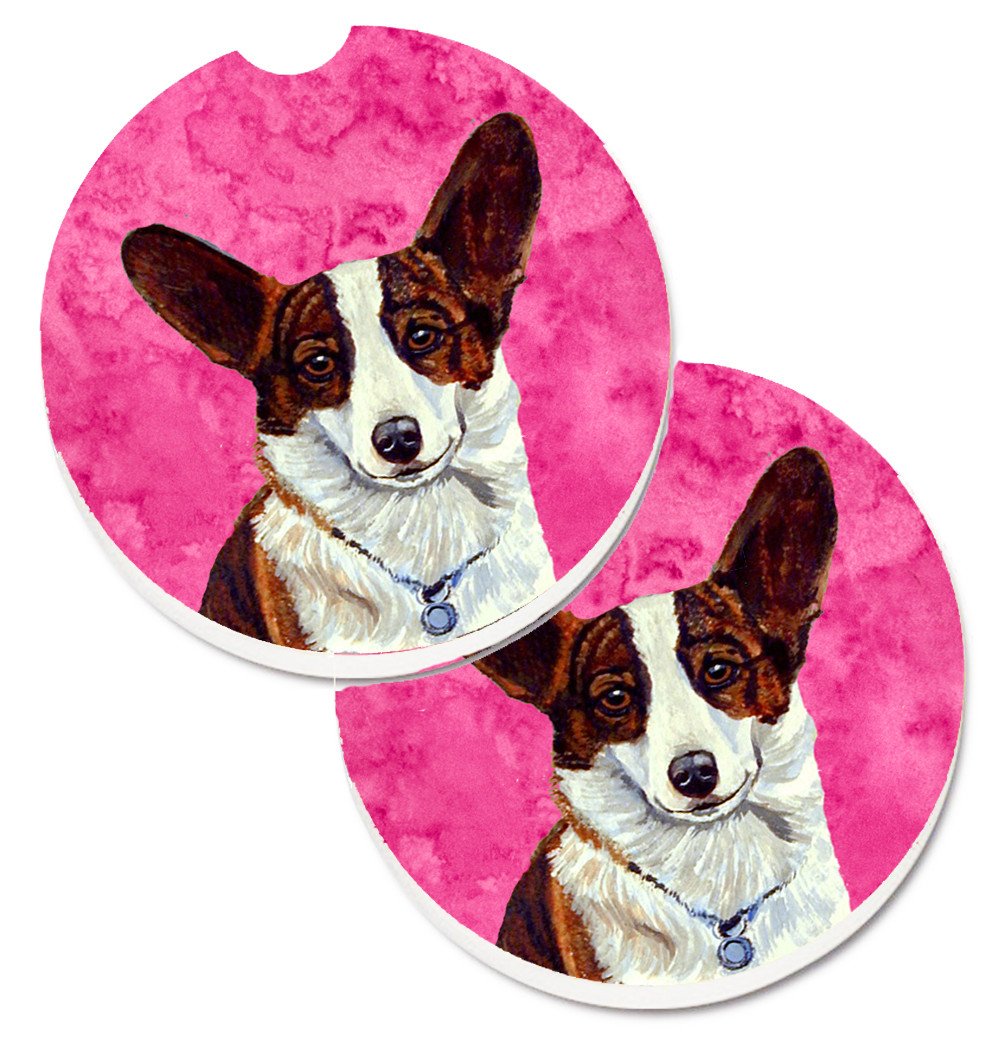 Pink Corgi Set of 2 Cup Holder Car Coasters LH9378PKCARC by Caroline's Treasures