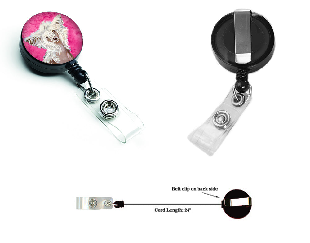 Pink Chinese Crested Retractable Badge Reel LH9392PKBR  the-store.com.