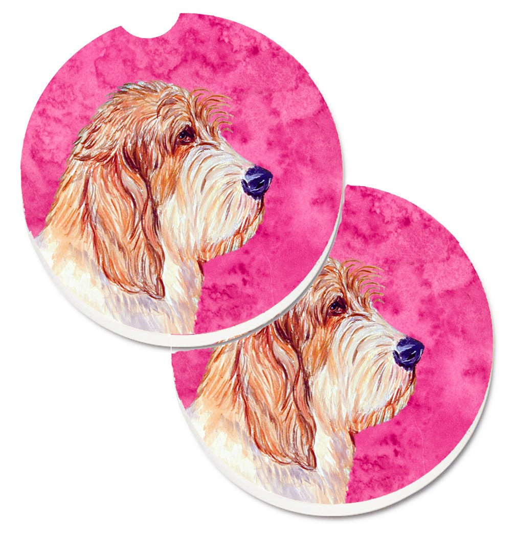 Pink Petit Basset Griffon Vendeen PBGV Set of 2 Cup Holder Car Coasters LH9397PKCARC by Caroline's Treasures