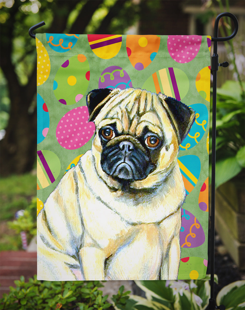 Pug Easter Eggtravaganza Flag Garden Size  the-store.com.