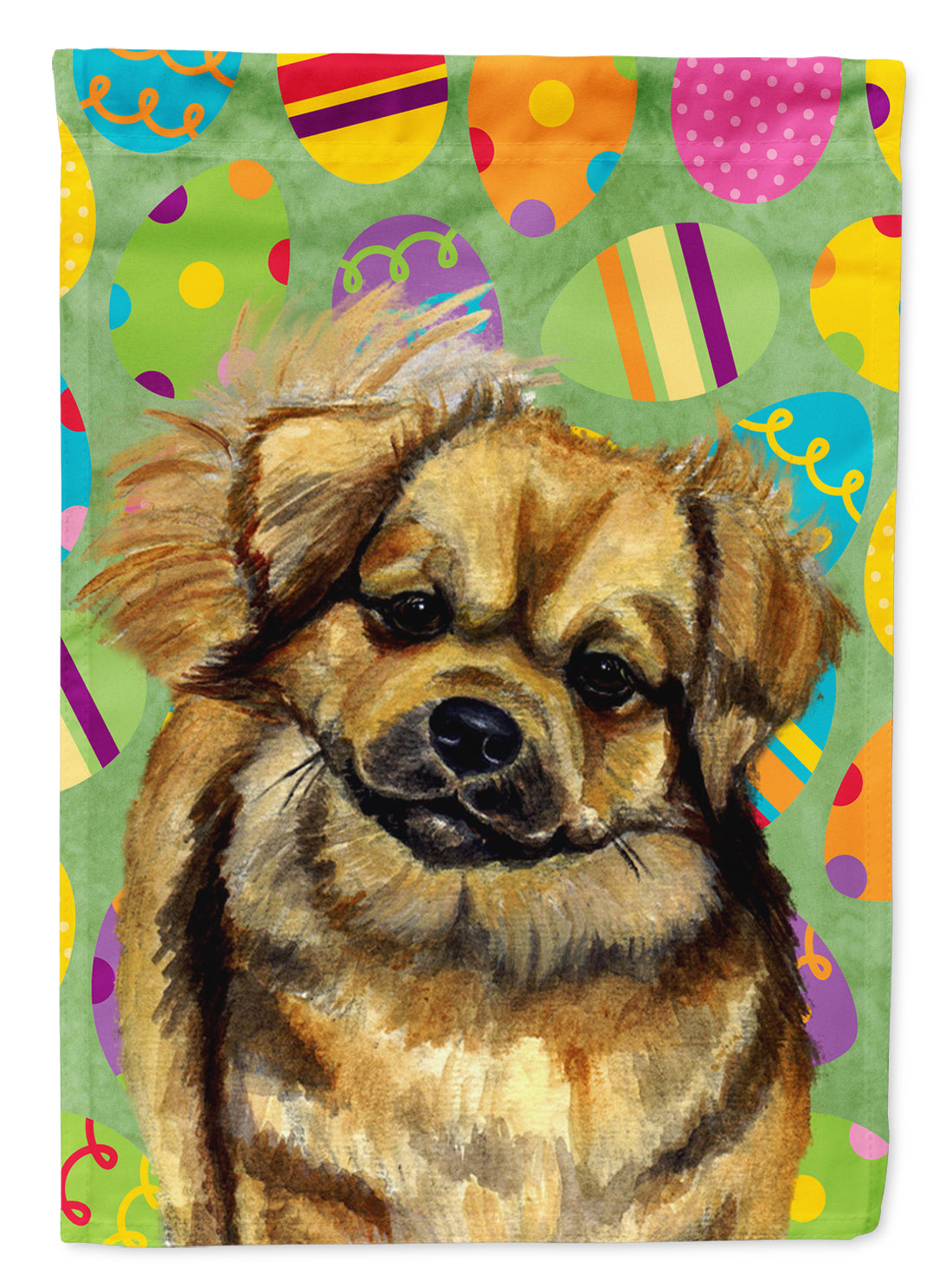 Tibetan Spaniel Easter Eggtravaganza Flag Canvas House Size  the-store.com.