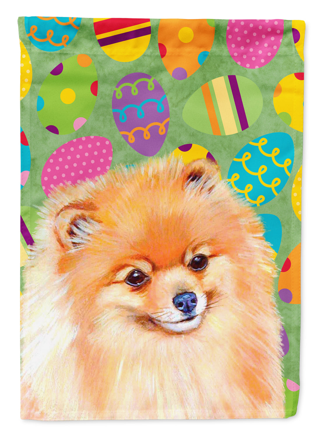 Pomeranian Easter Eggtravaganza Flag Canvas House Size  the-store.com.