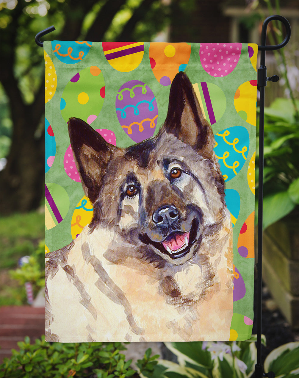 Norwegian Elkhound Easter Eggtravaganza Flag Garden Size  the-store.com.