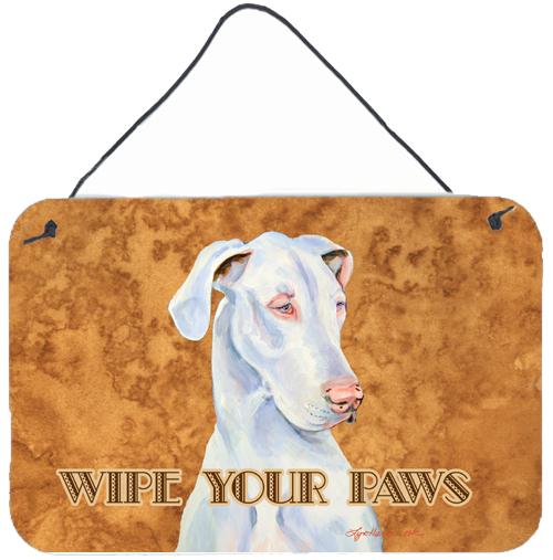 White Great Dane Wipe your Paws Aluminium Metal Wall or Door Hanging Prints by Caroline&#39;s Treasures