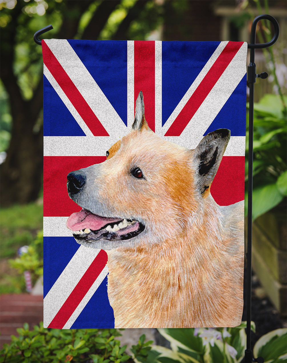 Australian Cattle Dog with English Union Jack British Flag Flag Garden Size  the-store.com.