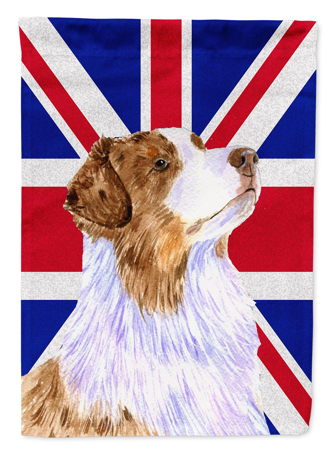 Australian Shepherd with English Union Jack British Flag Flag Canvas House Size LH9470CHF  the-store.com.