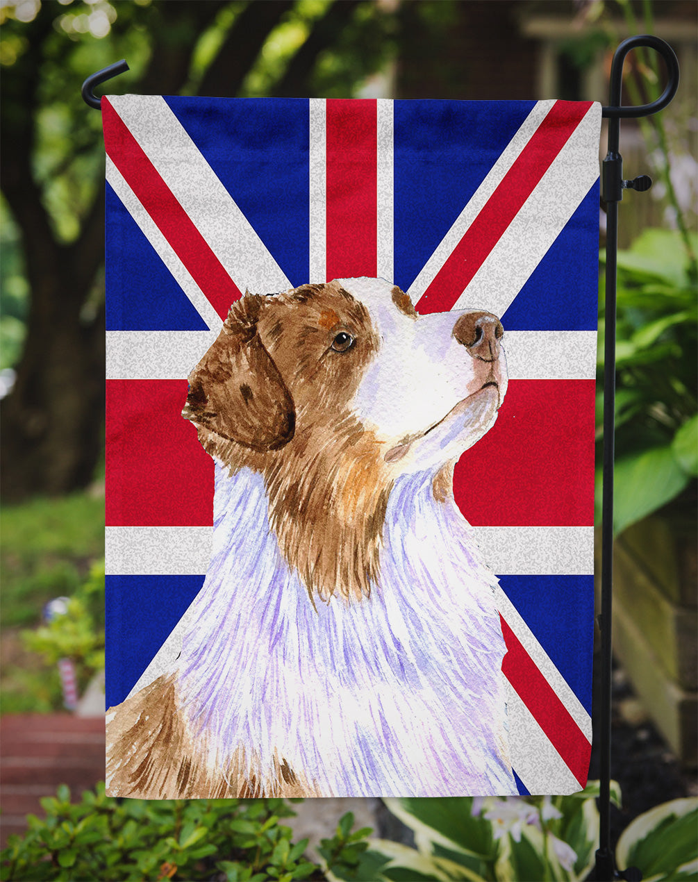 Australian Shepherd with English Union Jack British Flag Flag Garden Size  the-store.com.