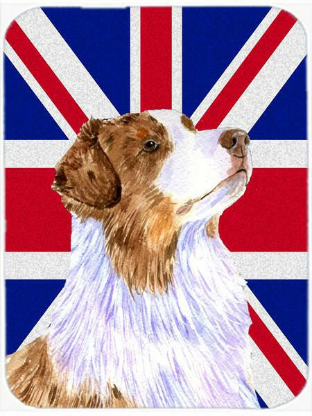 Australian Shepherd with English Union Jack British Flag Glass Cutting Board Large Size LH9470LCB by Caroline's Treasures