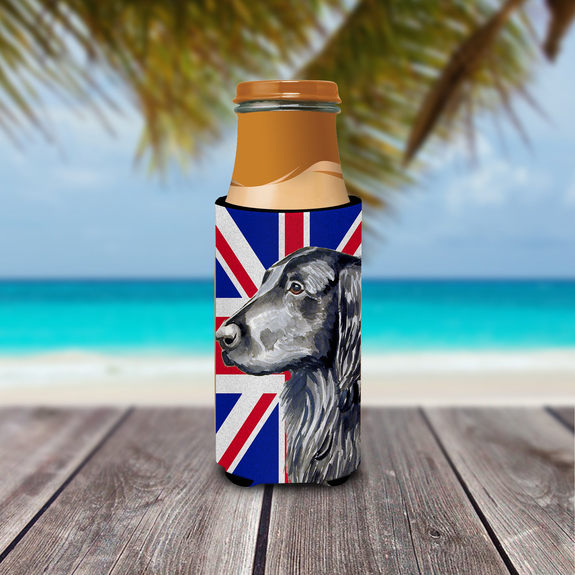 Flat Coated Retriever with English Union Jack British Flag Ultra Beverage Insulators for slim cans LH9473MUK.