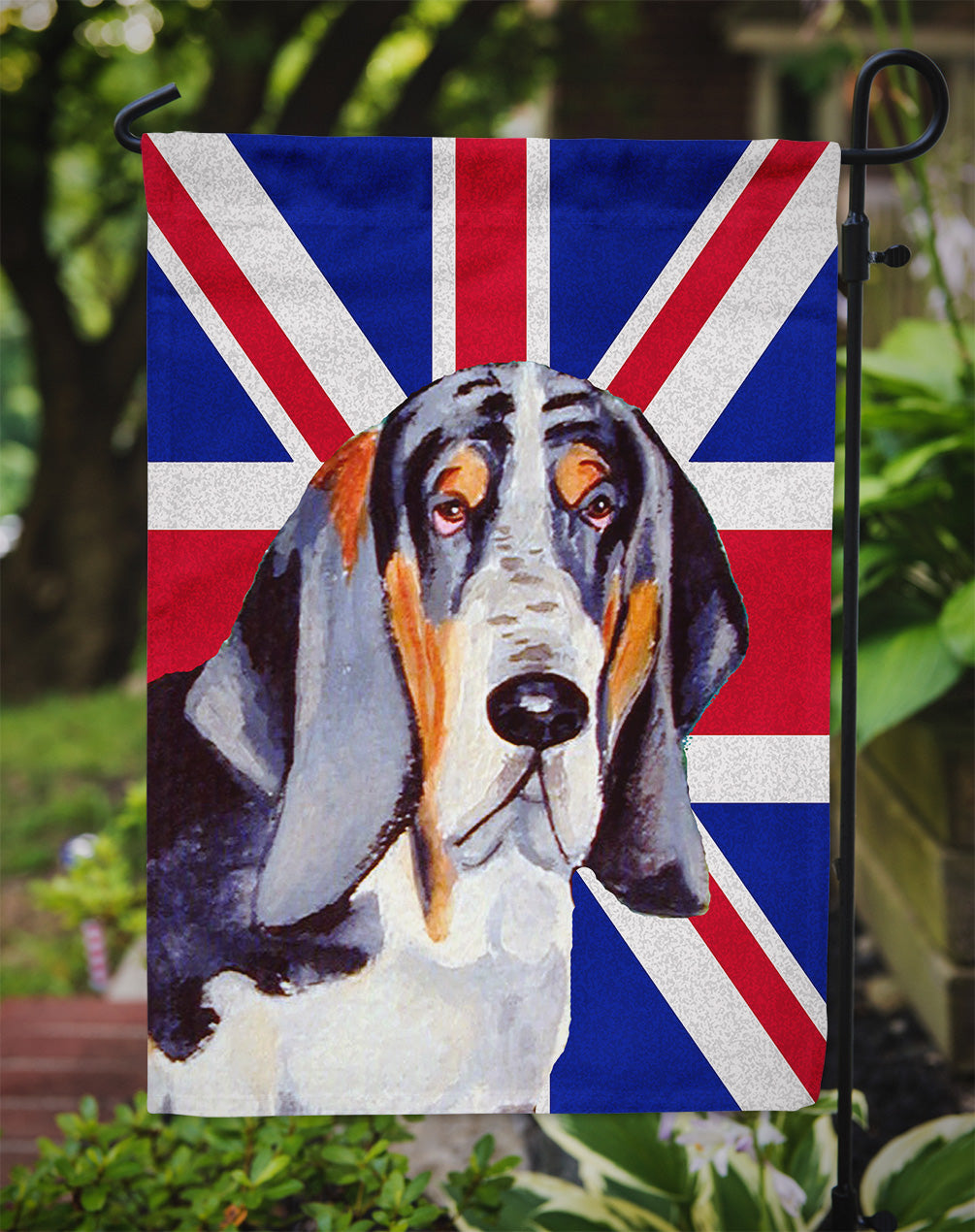 Basset Hound with English Union Jack British Flag Flag Garden Size  the-store.com.