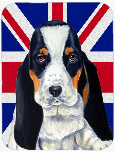 Basset Hound with English Union Jack British Flag Glass Cutting Board Large Size LH9481LCB by Caroline's Treasures