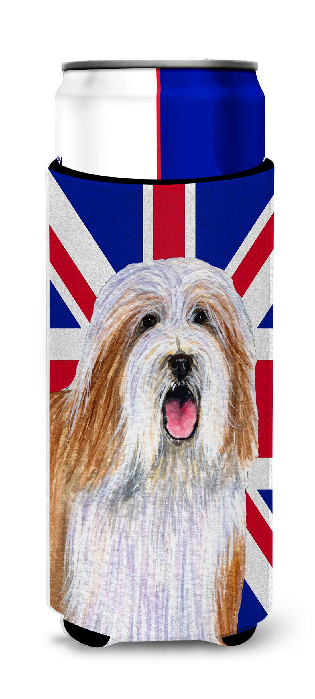 Bearded Collie with English Union Jack British Flag Ultra Beverage Insulators for slim cans LH9482MUK.