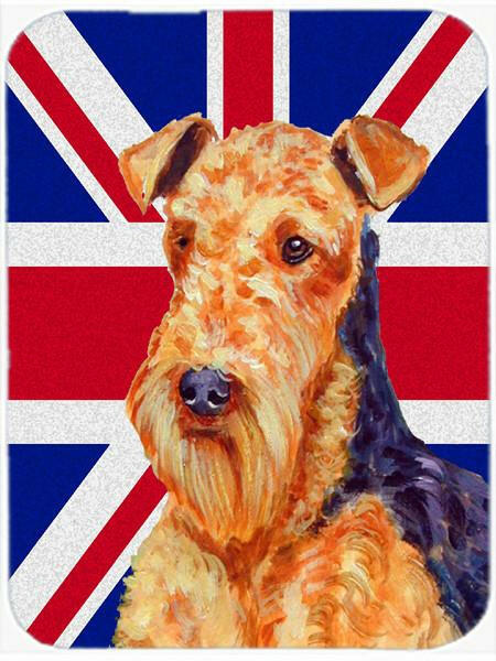 Airedale with English Union Jack British Flag Glass Cutting Board Large Size LH9488LCB by Caroline's Treasures