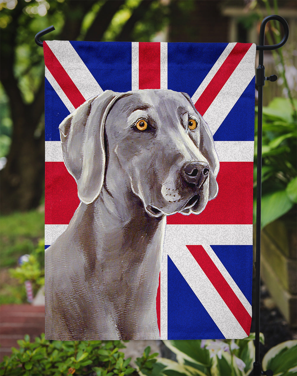 Weimaraner with English Union Jack British Flag Flag Garden Size LH9493GF  the-store.com.