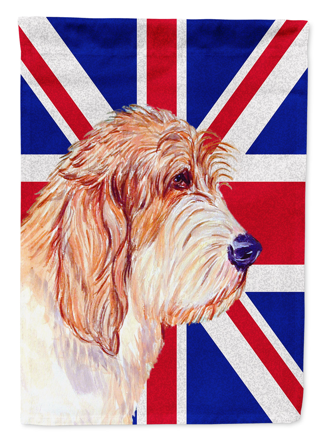 Petit Basset Griffon Vendeen PBGV with English Union Jack British Flag Flag Garden Size  the-store.com.