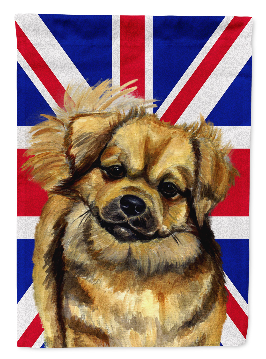 Tibetan Spaniel with English Union Jack British Flag Flag Canvas House Size LH9499CHF  the-store.com.