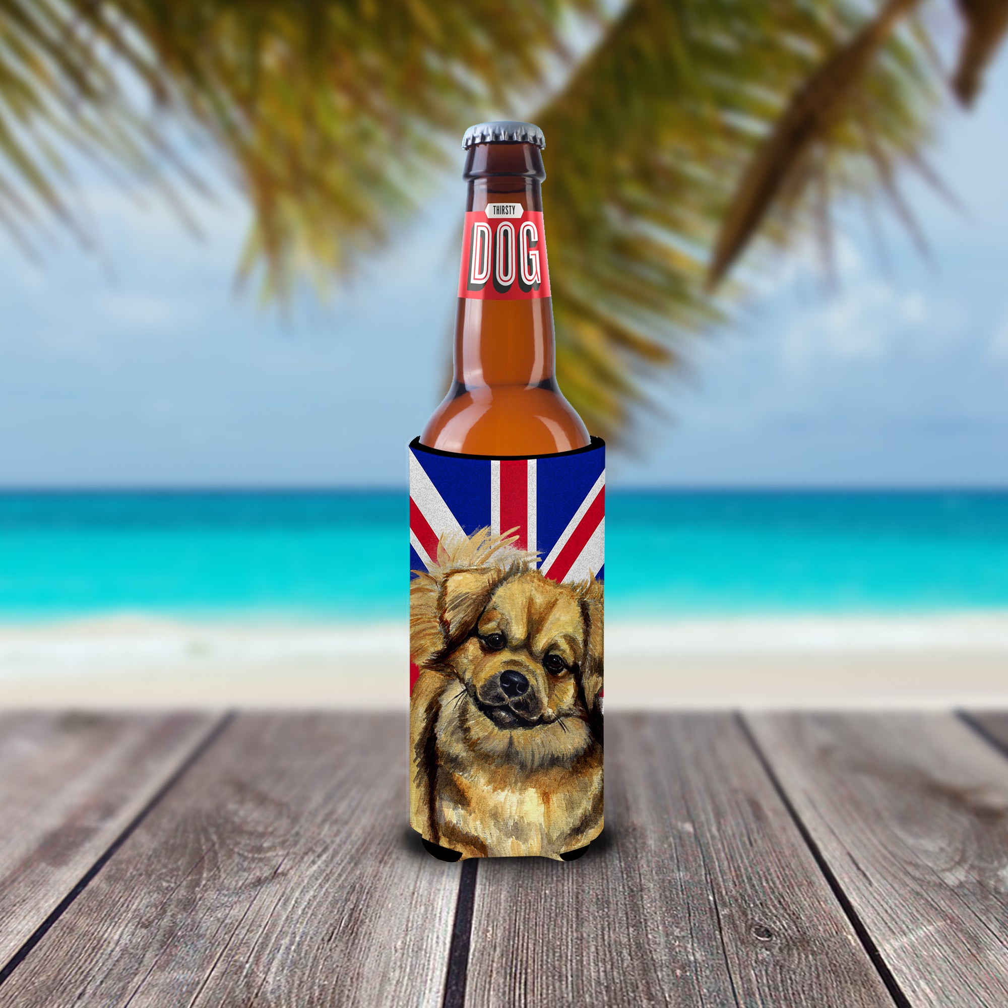 Tibetan Spaniel with English Union Jack British Flag Ultra Beverage Insulators for slim cans LH9499MUK.