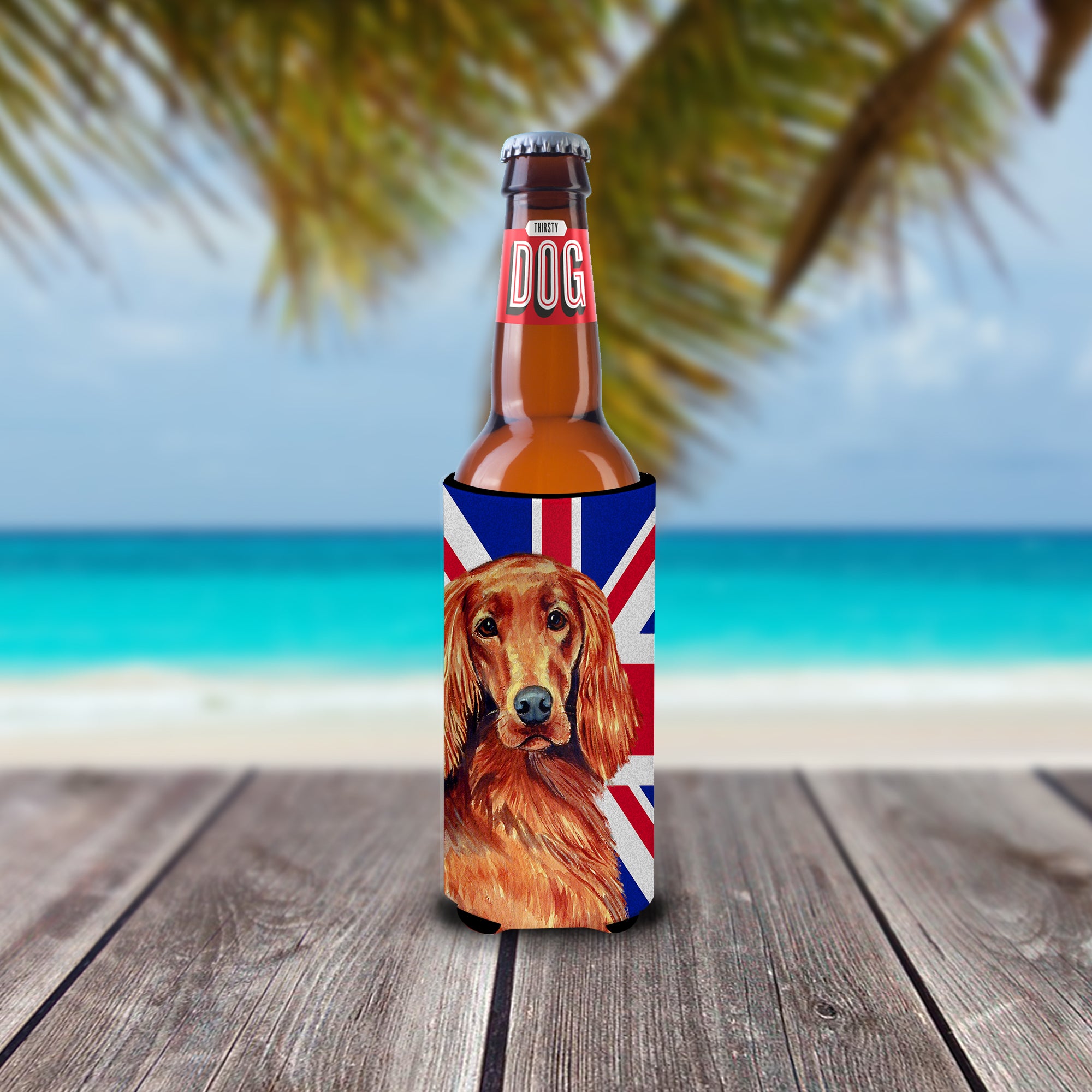 Irish Setter with English Union Jack British Flag Ultra Beverage Insulators for slim cans LH9504MUK.