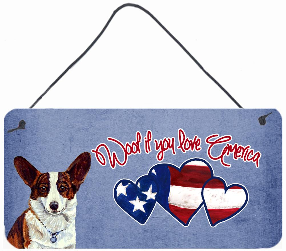 Woof if you love America Corgi Wall or Door Hanging Prints LH9526DS612 by Caroline's Treasures