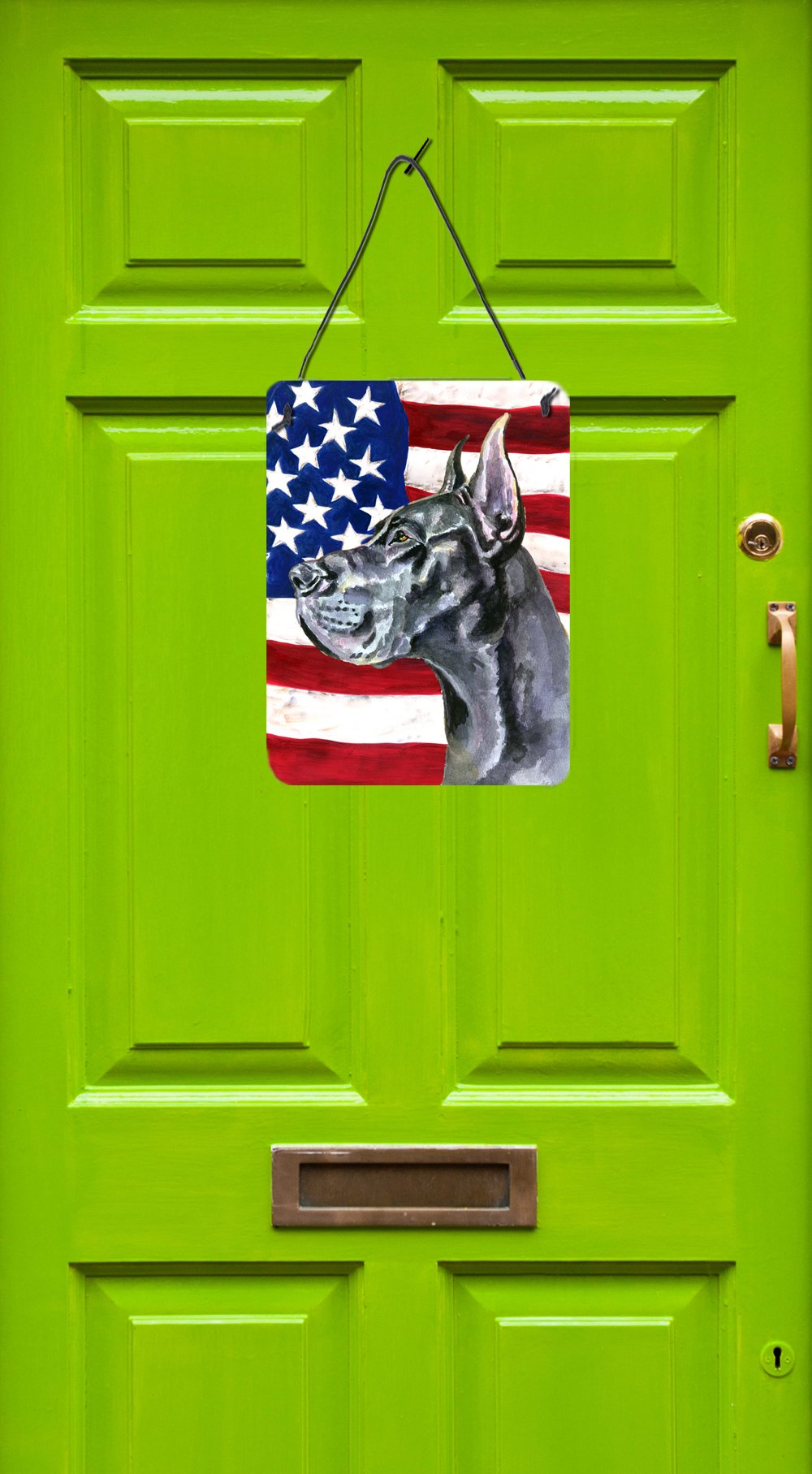 Black Great Dane USA Patriotic American Flag Wall or Door Hanging Prints LH9543DS1216 by Caroline's Treasures