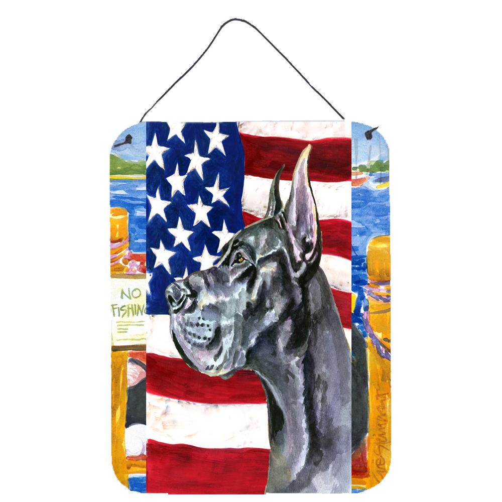 Black Great Dane USA Patriotic American Flag Wall or Door Hanging Prints LH9543DS1216 by Caroline's Treasures