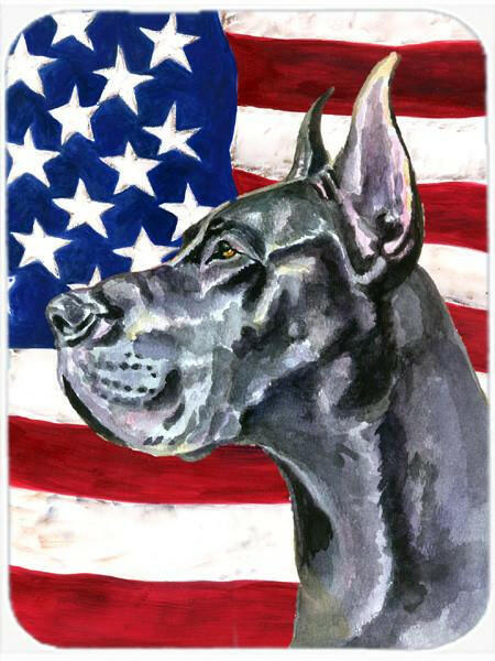 Black Great Dane USA Patriotic American Flag Glass Cutting Board Large LH9543LCB by Caroline's Treasures