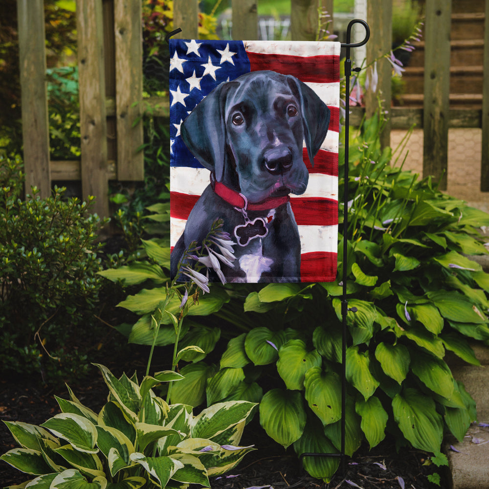 Black Great Dane Puppy USA Patriotic American Flag Flag Garden Size  the-store.com.