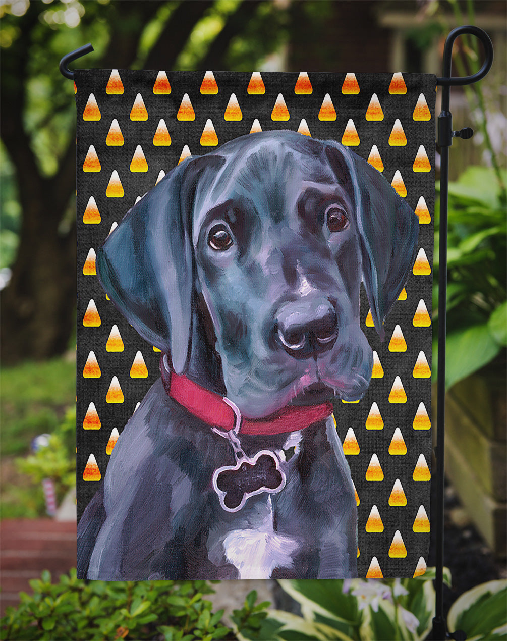 Black Great Dane Puppy Candy Corn Halloween Flag Garden Size  the-store.com.