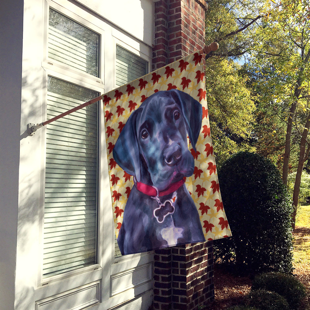 Black Great Dane Puppy Fall Leaves Flag Canvas House Size LH9558CHF  the-store.com.