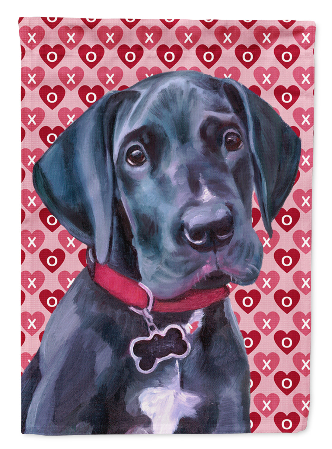 Black Great Dane Puppy Hearts Love and Valentine's Day Flag Canvas House Size LH9565CHF  the-store.com.