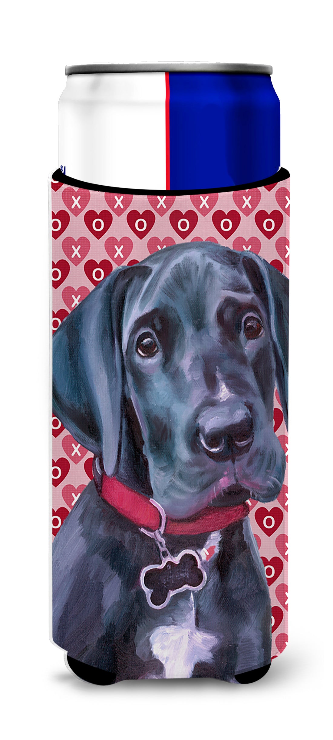 Black Great Dane Puppy Hearts Love and Valentine's Day Ultra Beverage Insulators for slim cans LH9565MUK  the-store.com.