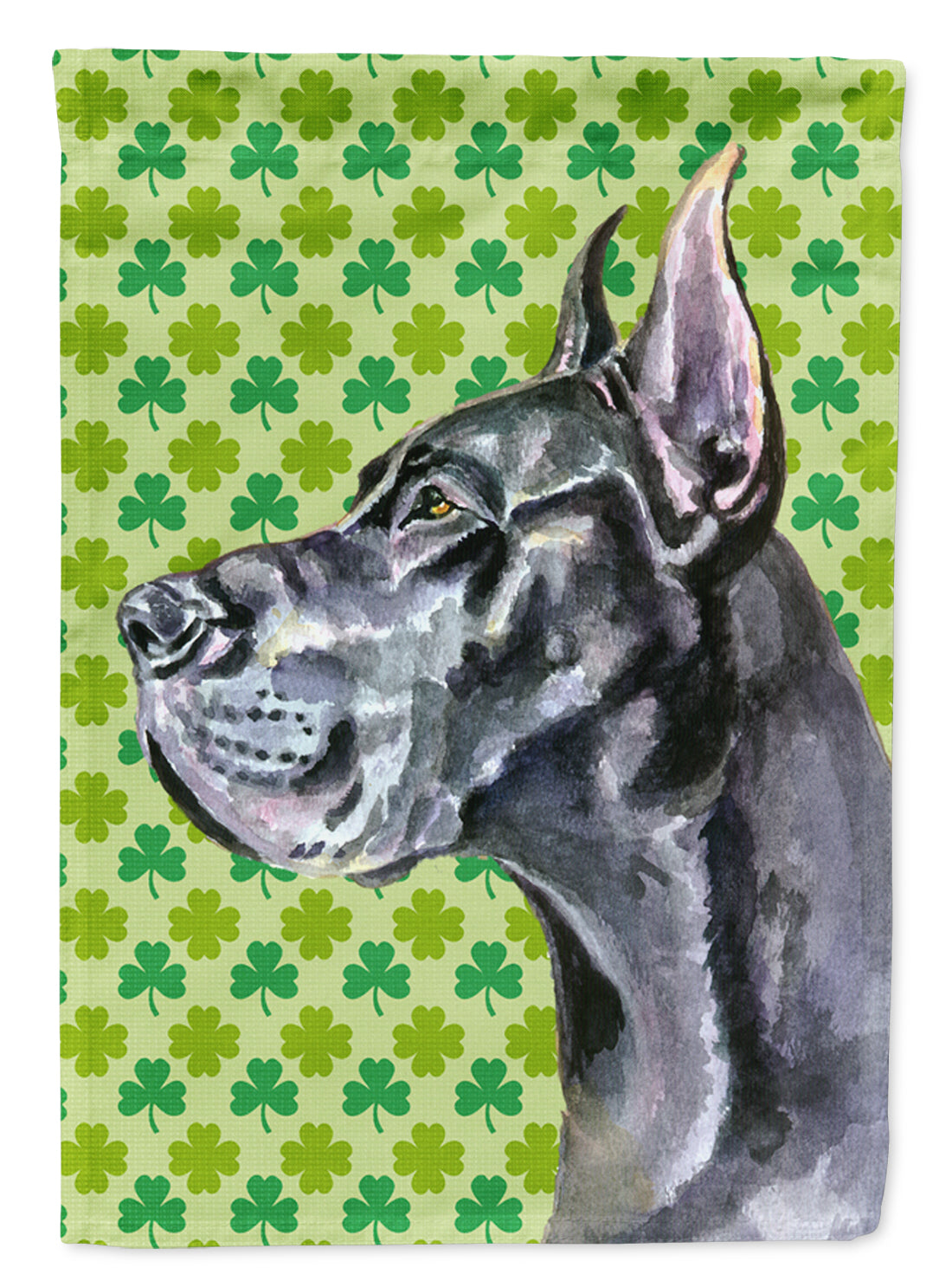 Black Great Dane St. Patrick&#39;s Day Shamrock Flag Canvas House Size LH9571CHF  the-store.com.
